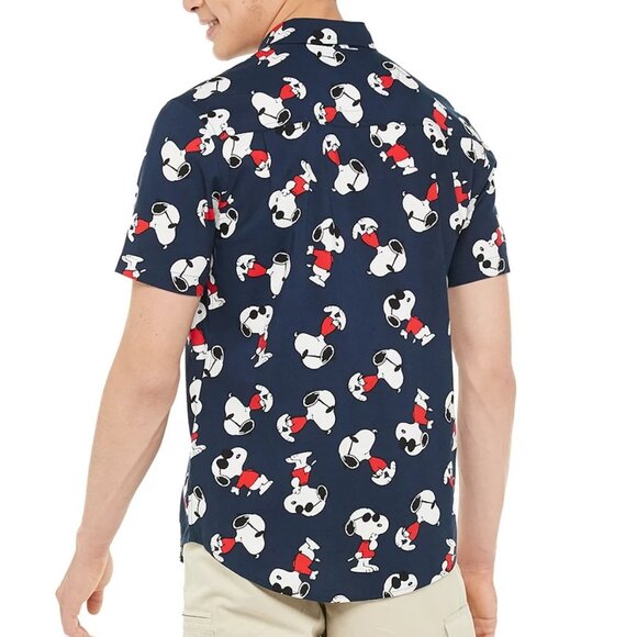 Men's Peanuts Snoopy Joe Cool Button-Down Shirt, Navy, Size Small - Picture 3 of 6